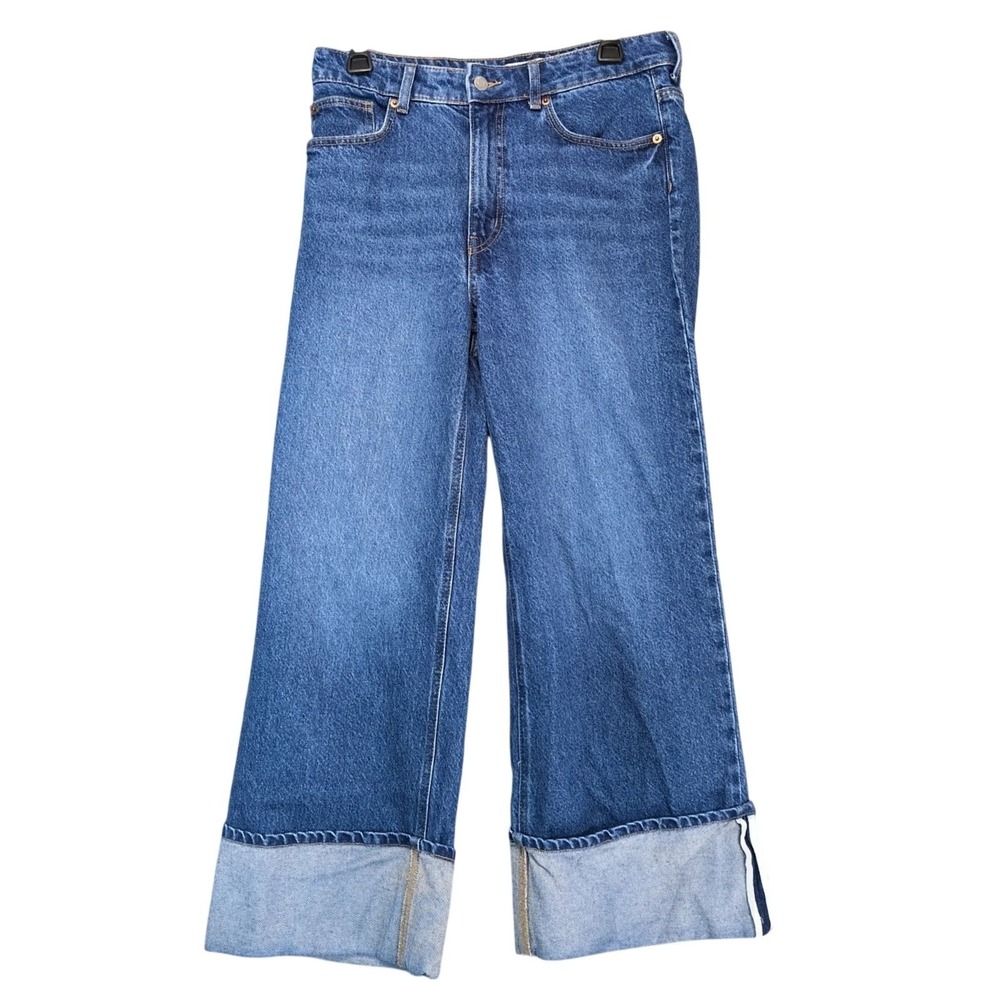 H&M Exaggerated Cuff Wide-Leg Ankle Jeans Womens 8 30x27" Blue Denim Streetwear